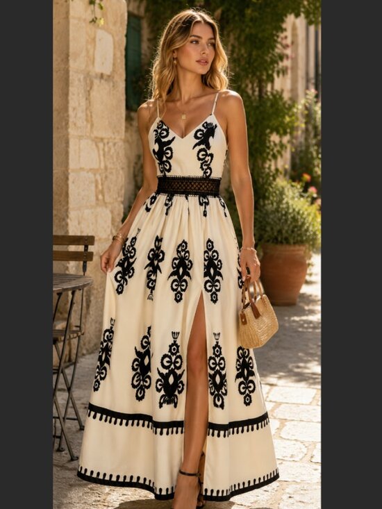 Dresses & Skirts - VeronaChic - Elegant Side Slit White & Black Maxi Dress
